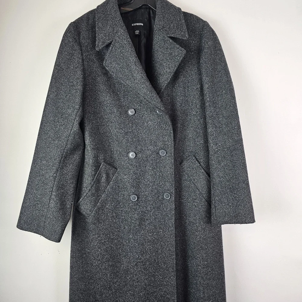 Express Womens Gray Wool Long Trench Coat Heavy Size 9/10